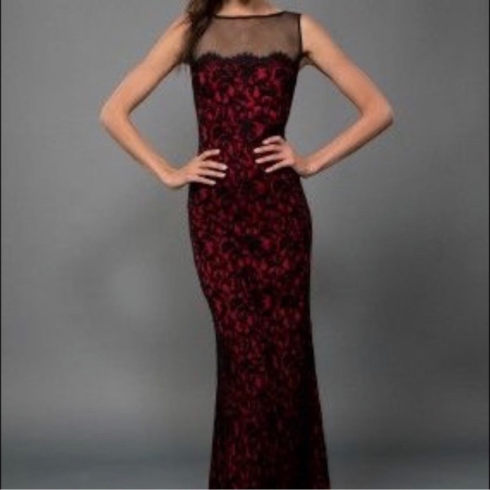 Tadashi Shoji Black and red lace gown.  Size 10